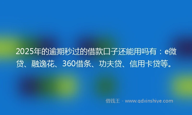 2025年的逾期秒过的借款口子还能用吗有：e微贷、融逸花、360借条、功夫贷、信用卡贷等。