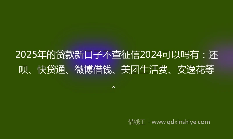 2025年的贷款新口子不查征信2024可以吗有：还呗、快贷通、微博借钱、美团生活费、安逸花等。