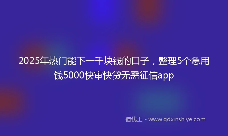 2025年热门能下一千块钱的口子，整理5个急用钱5000快审快贷无需征信app