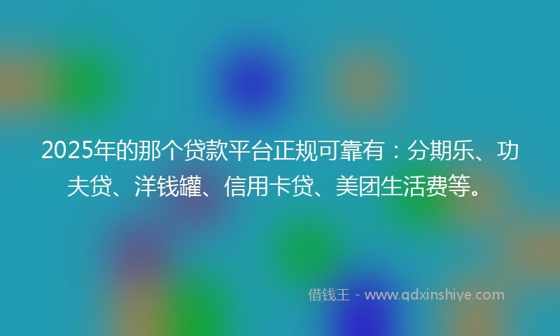 2025年的那个贷款平台正规可靠有：分期乐、功夫贷、洋钱罐、信用卡贷、美团生活费等。