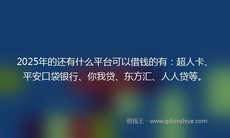 2025年的还有什么平台可以借钱的有：超人卡、平安口袋银行、你我贷、东方汇、人人贷等。