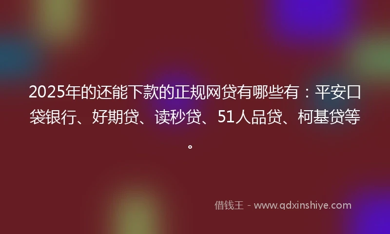 2025年的还能下款的正规网贷有哪些有：平安口袋银行、好期贷、读秒贷、51人品贷、柯基贷等。