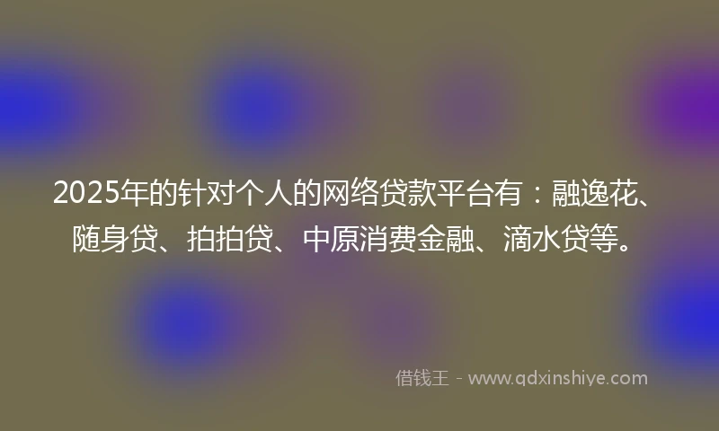 2025年的针对个人的网络贷款平台有：融逸花、随身贷、拍拍贷、中原消费金融、滴水贷等。