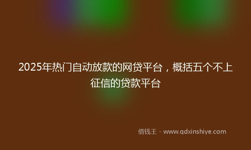 2025年热门自动放款的网贷平台，概括五个不上征信的贷款平台