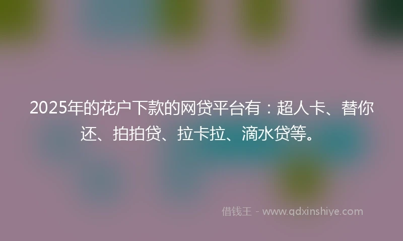 2025年的花户下款的网贷平台有：超人卡、替你还、拍拍贷、拉卡拉、滴水贷等。