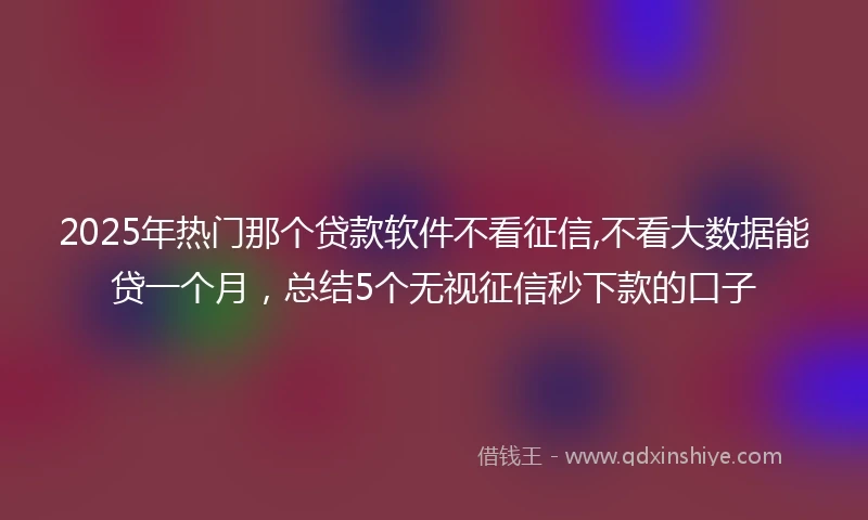 2025年热门那个贷款软件不看征信,不看大数据能贷一个月，总结5个无视征信秒下款的口子