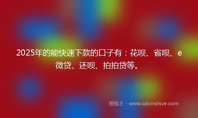 2025年的能快速下款的口子有：花呗、省呗、e微贷、还呗、拍拍贷等。