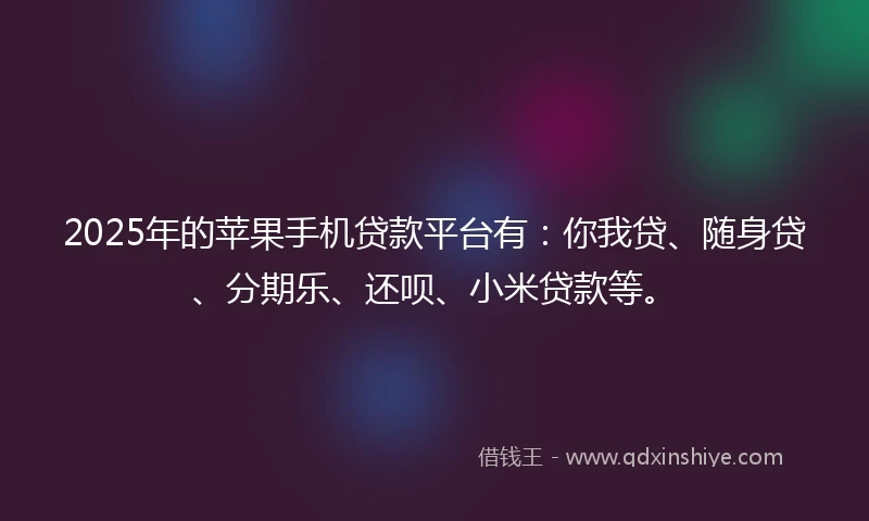 2025年的苹果手机贷款平台有：你我贷、随身贷、分期乐、还呗、小米贷款等。