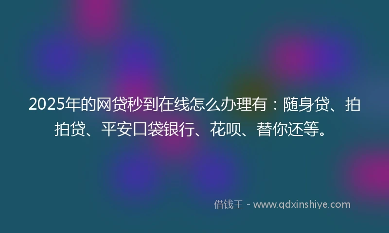 2025年的网贷秒到在线怎么办理有：随身贷、拍拍贷、平安口袋银行、花呗、替你还等。
