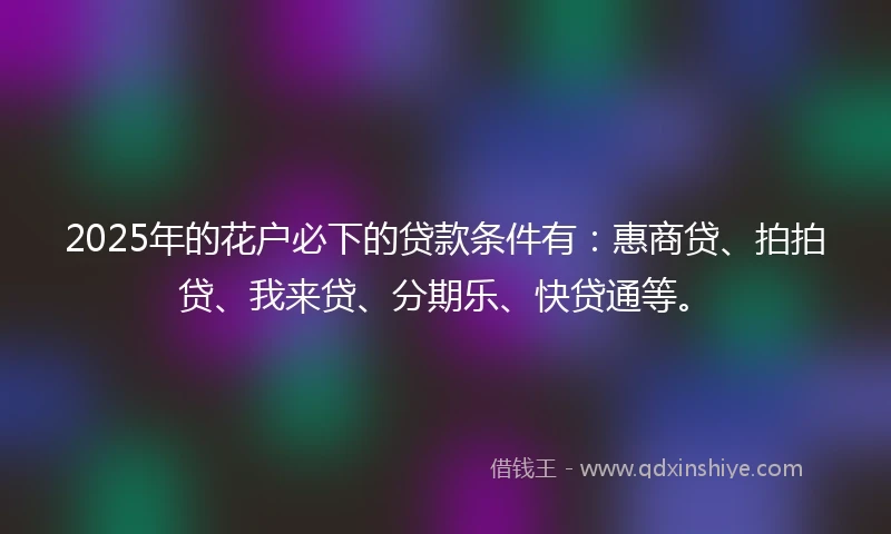 2025年的花户必下的贷款条件有：惠商贷、拍拍贷、我来贷、分期乐、快贷通等。