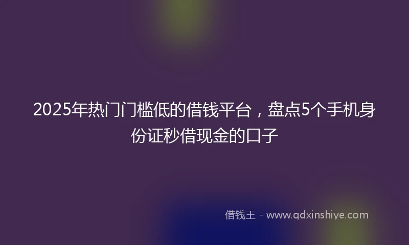 2025年热门门槛低的借钱平台，盘点5个手机身份证秒借现金的口子