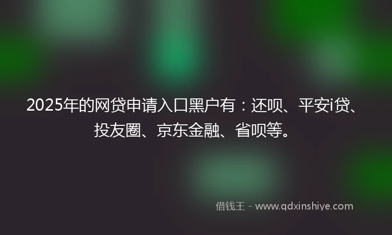 2025年的网贷申请入口黑户有：还呗、平安i贷、投友圈、京东金融、省呗等。