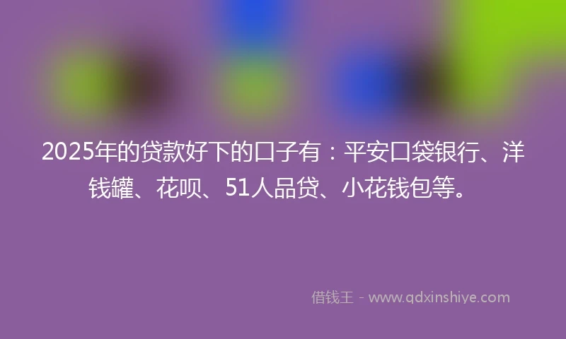 2025年的贷款好下的口子有：平安口袋银行、洋钱罐、花呗、51人品贷、小花钱包等。