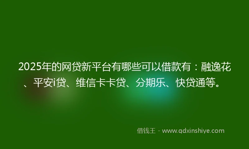 2025年的网贷新平台有哪些可以借款有：融逸花、平安i贷、维信卡卡贷、分期乐、快贷通等。