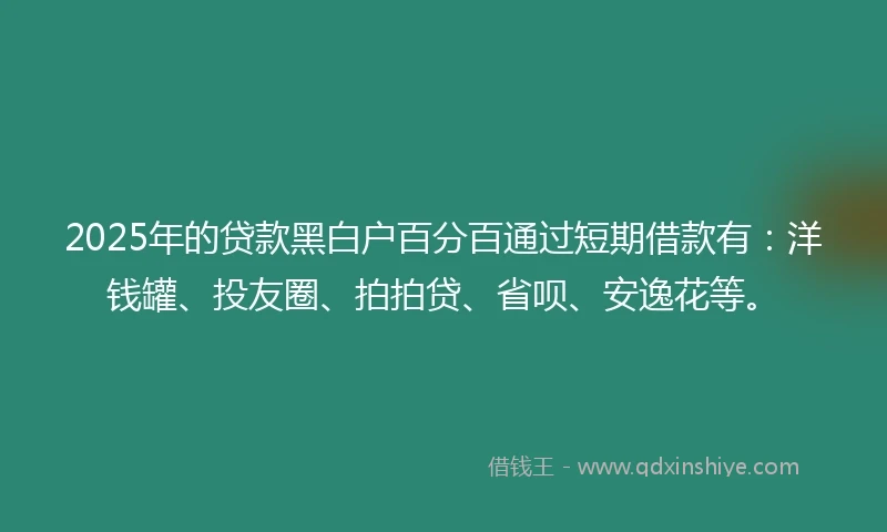 2025年的贷款黑白户百分百通过短期借款有：洋钱罐、投友圈、拍拍贷、省呗、安逸花等。