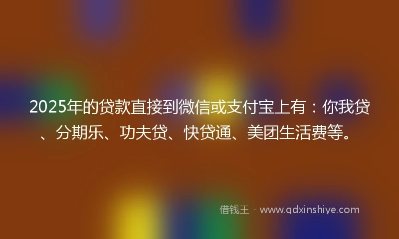 2025年的贷款直接到微信或支付宝上有：你我贷、分期乐、功夫贷、快贷通、美团生活费等。
