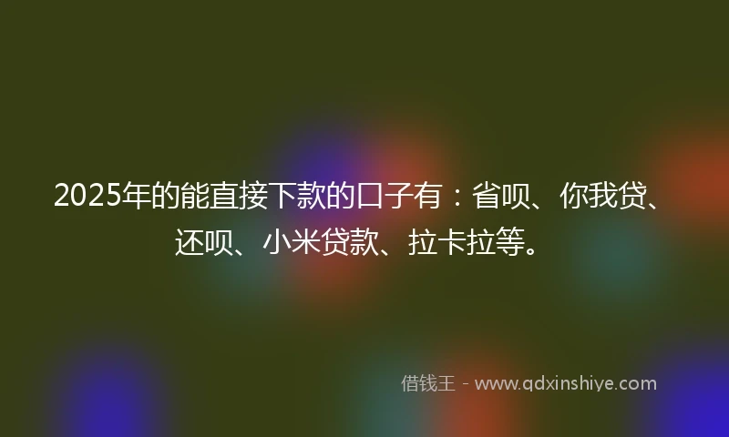 2025年的能直接下款的口子有：省呗、你我贷、还呗、小米贷款、拉卡拉等。