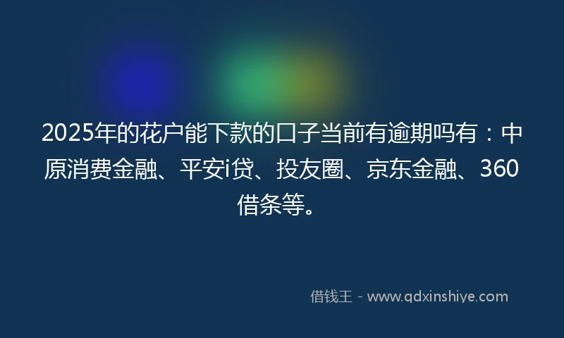 2025年的花户能下款的口子当前有逾期吗有：中原消费金融、平安i贷、投友圈、京东金融、360借条等。