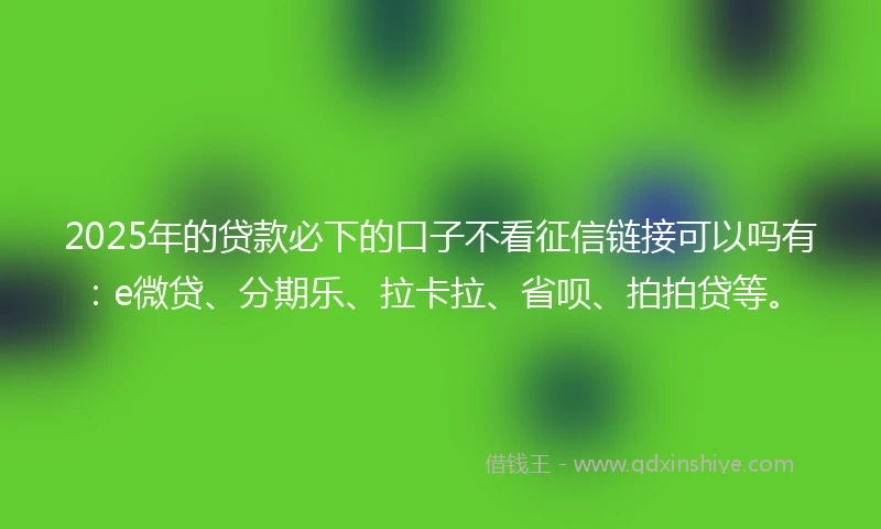 2025年的贷款必下的口子不看征信链接可以吗有：e微贷、分期乐、拉卡拉、省呗、拍拍贷等。