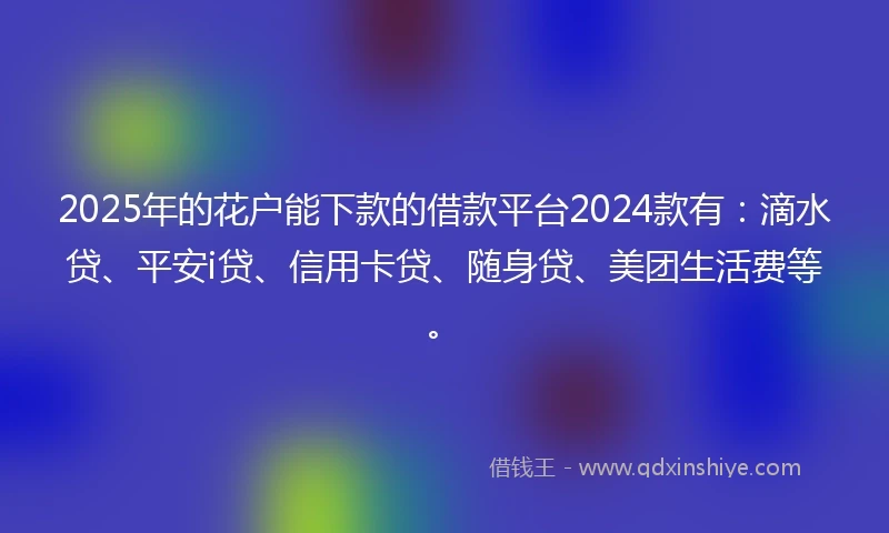 2025年的花户能下款的借款平台2024款有：滴水贷、平安i贷、信用卡贷、随身贷、美团生活费等。