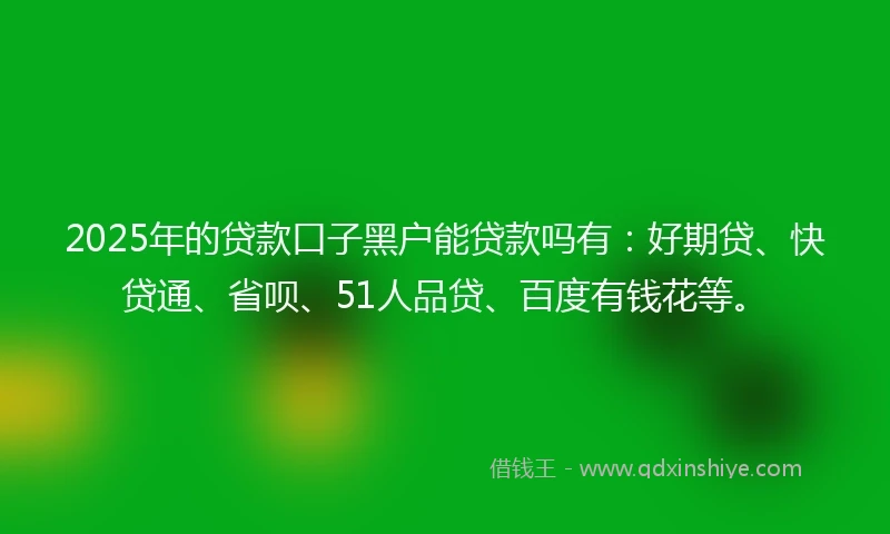 2025年的贷款口子黑户能贷款吗有：好期贷、快贷通、省呗、51人品贷、百度有钱花等。