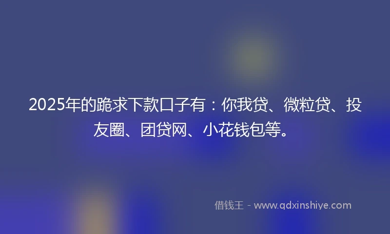 2025年的跪求下款口子有:你我贷、微粒贷、投友圈、团贷网、小花钱包等。