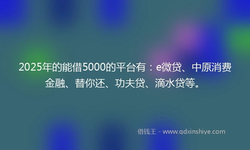 2025年的能借5000的平台有：e微贷、中原消费金融、替你还、功夫贷、滴水贷等。