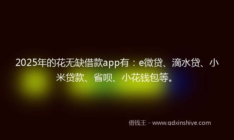 2025年的花无缺借款app有：e微贷、滴水贷、小米贷款、省呗、小花钱包等。