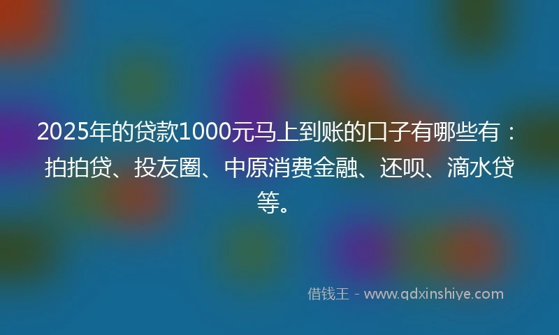 2025年的贷款1000元马上到账的口子有哪些有：拍拍贷、投友圈、中原消费金融、还呗、滴水贷等。