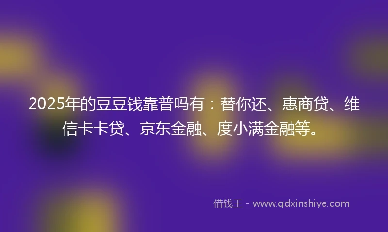 2025年的豆豆钱靠普吗有：替你还、惠商贷、维信卡卡贷、京东金融、度小满金融等。