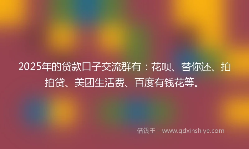2025年的贷款口子交流群有：花呗、替你还、拍拍贷、美团生活费、百度有钱花等。