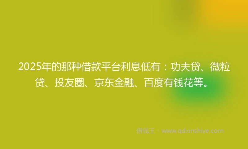 2025年的那种借款平台利息低有：功夫贷、微粒贷、投友圈、京东金融、百度有钱花等。