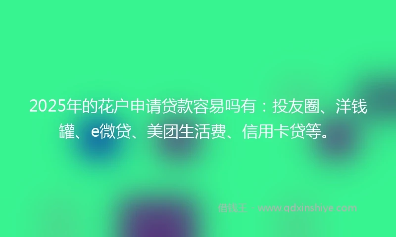 2025年的花户申请贷款容易吗有：投友圈、洋钱罐、e微贷、美团生活费、信用卡贷等。