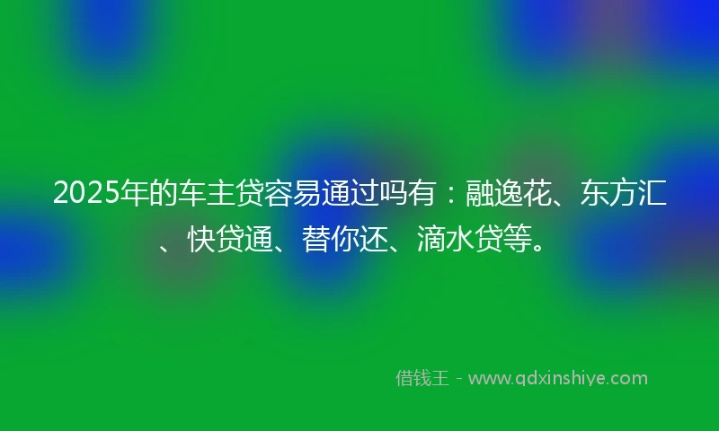 2025年的车主贷容易通过吗有:融逸花、东方汇、快贷通、替你还、滴水贷等。