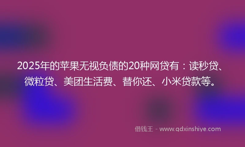 2025年的苹果无视负债的20种网贷有：读秒贷、微粒贷、美团生活费、替你还、小米贷款等。