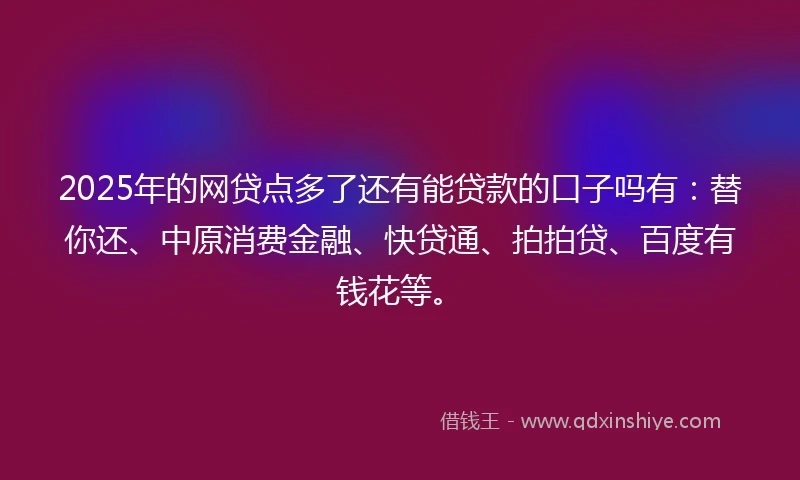 2025年的网贷点多了还有能贷款的口子吗有：替你还、中原消费金融、快贷通、拍拍贷、百度有钱花等。