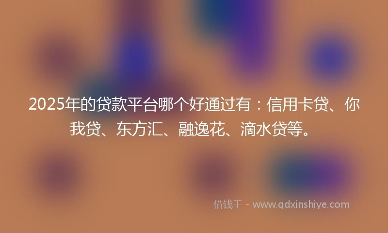 2025年的贷款平台哪个好通过有：信用卡贷、你我贷、东方汇、融逸花、滴水贷等。