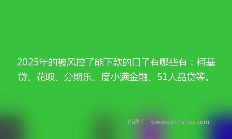 2025年的被风控了能下款的口子有哪些有：柯基贷、花呗、分期乐、度小满金融、51人品贷等。