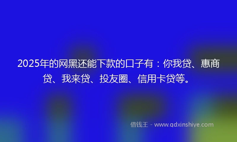 2025年的网黑还能下款的口子有：你我贷、惠商贷、我来贷、投友圈、信用卡贷等。