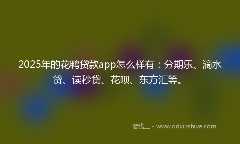 2025年的花鸭贷款app怎么样有：分期乐、滴水贷、读秒贷、花呗、东方汇等。