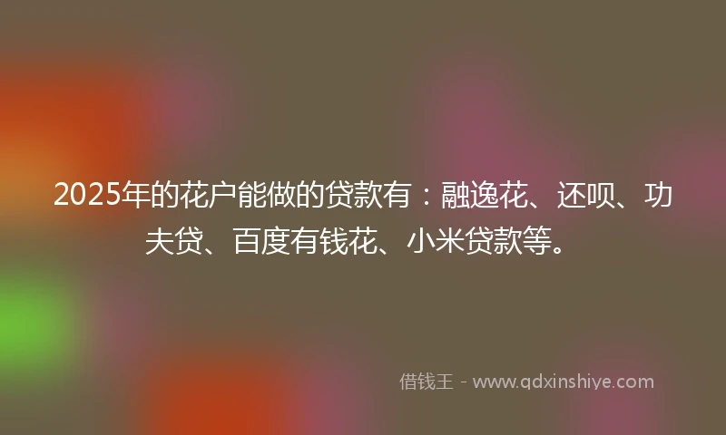 2025年的花户能做的贷款有：融逸花、还呗、功夫贷、百度有钱花、小米贷款等。