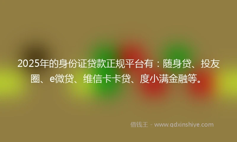 2025年的身份证贷款正规平台有：随身贷、投友圈、e微贷、维信卡卡贷、度小满金融等。