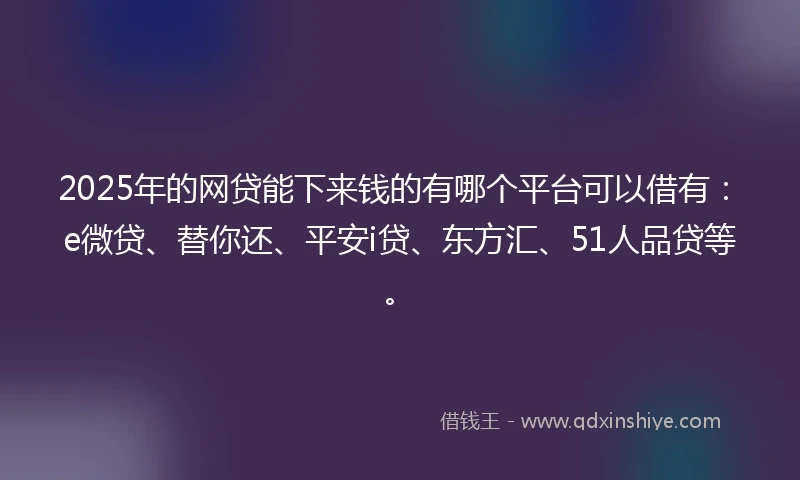 2025年的网贷能下来钱的有哪个平台可以借有：e微贷、替你还、平安i贷、东方汇、51人品贷等。