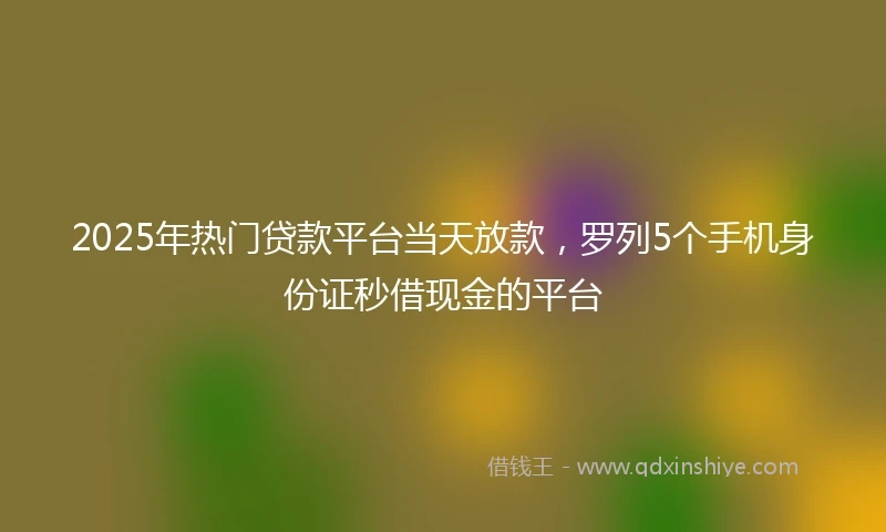 2025年热门贷款平台当天放款，罗列5个手机身份证秒借现金的平台