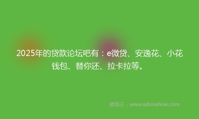 2025年的贷款论坛吧有：e微贷、安逸花、小花钱包、替你还、拉卡拉等。