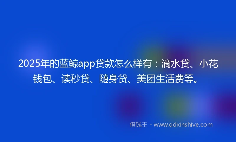 2025年的蓝鲸app贷款怎么样有：滴水贷、小花钱包、读秒贷、随身贷、美团生活费等。