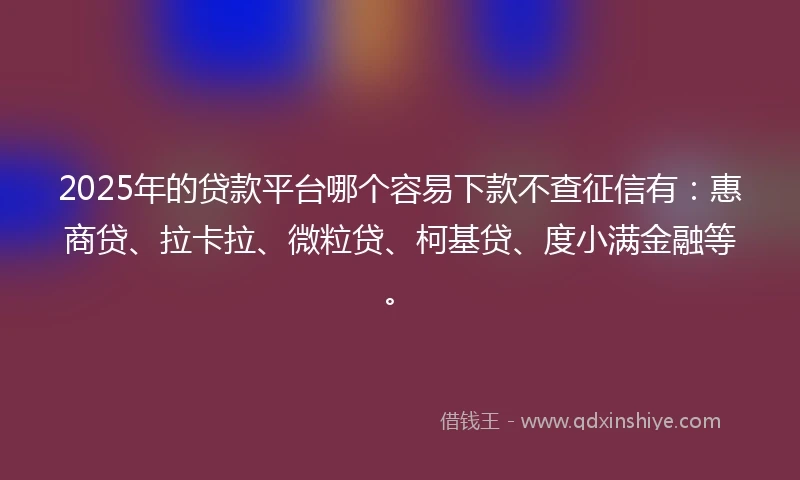 2025年的贷款平台哪个容易下款不查征信有：惠商贷、拉卡拉、微粒贷、柯基贷、度小满金融等。