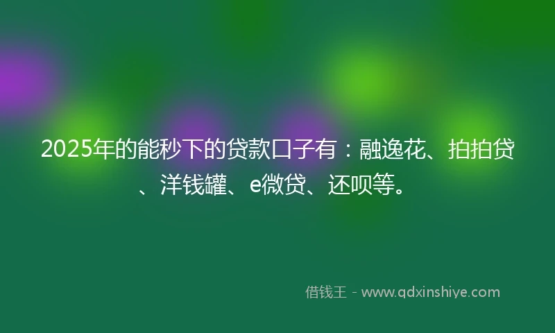 2025年的能秒下的贷款口子有：融逸花、拍拍贷、洋钱罐、e微贷、还呗等。