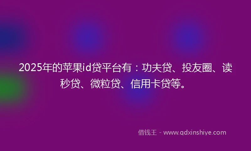 2025年的苹果id贷平台有：功夫贷、投友圈、读秒贷、微粒贷、信用卡贷等。