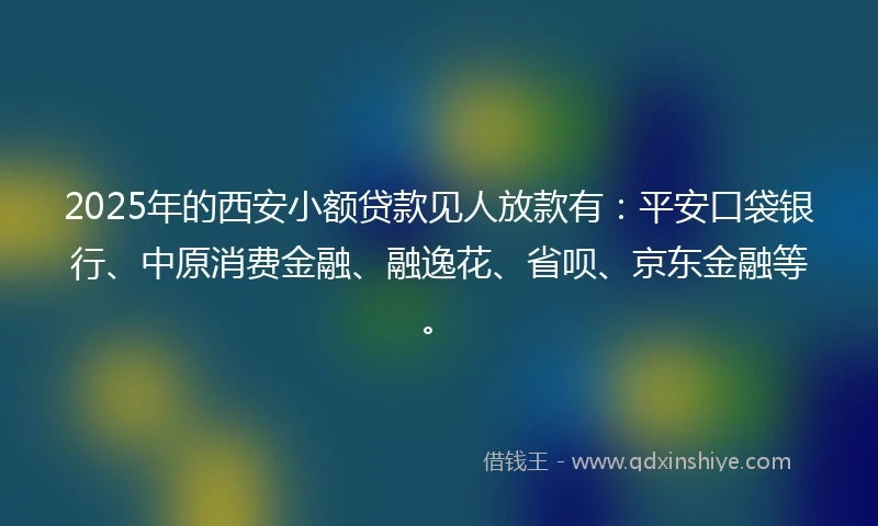 2025年的西安小额贷款见人放款有：平安口袋银行、中原消费金融、融逸花、省呗、京东金融等。